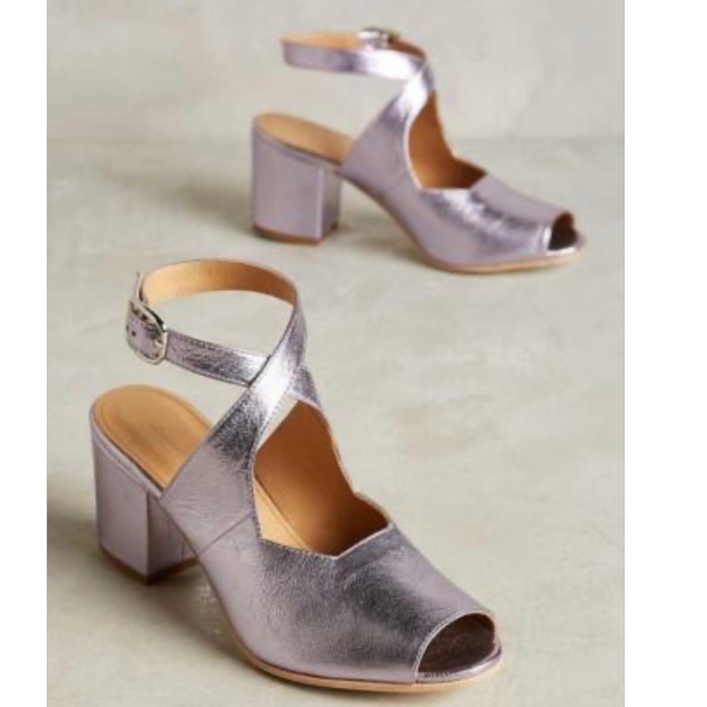 The Palatines leather block heels | Indie designer | Metallic lilac silver | 7